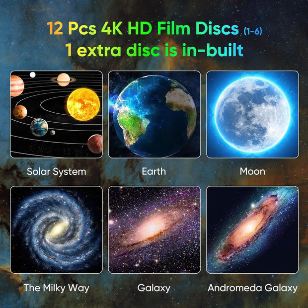 12 in 1 Cosmic Starry Sky Galaxy 4K HD Projector Night Light Decoration 360° Rotate Bedroom Romantic Lamp for Kids Adults Gift