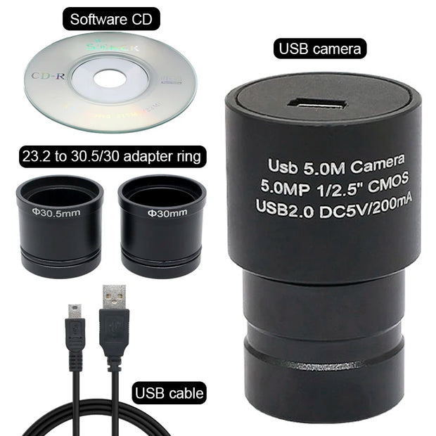 2MP/5MP CMOS USB Camera Microscope HD Electronic Eyepiece 23.2/30/30.5mm Mounting for Microscope Photograph Recording Measuring