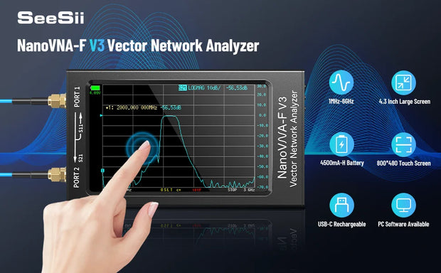 NanoVNA-F V3 Vector Network Analyzer 1MHz-6GHz 4.3 Inch HF VHF UHF VNA Antenna Analyzer Measuring S-Parameter Voltage SWR,Phase