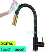 Smart Digital Touch Kitchen Mixer Tap Brushed Pull Out Kitchen Faucet Hot Cold Water Tap Sensor Touch Digital Kitchen Faucet