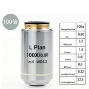 Long Working Distance  Flat Field Infinite Infinity Plan Objective Lens 5X 10X 20X 50X 100X for Biological Microscope RMS 20.2mm