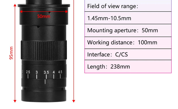 Adjustable 100X 150X 300X 600X zoom C Mount optical lens 0.7X~ 4.5x magnification 10A microscope lens