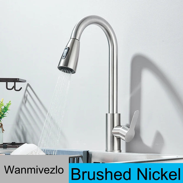 Wanmivezlo Kitchen Faucets Pull Out Kitchen Tap Cold Hot Water Tap Single Handle Mixer Tap Deck Mounted Crane Swivel Spray Tap