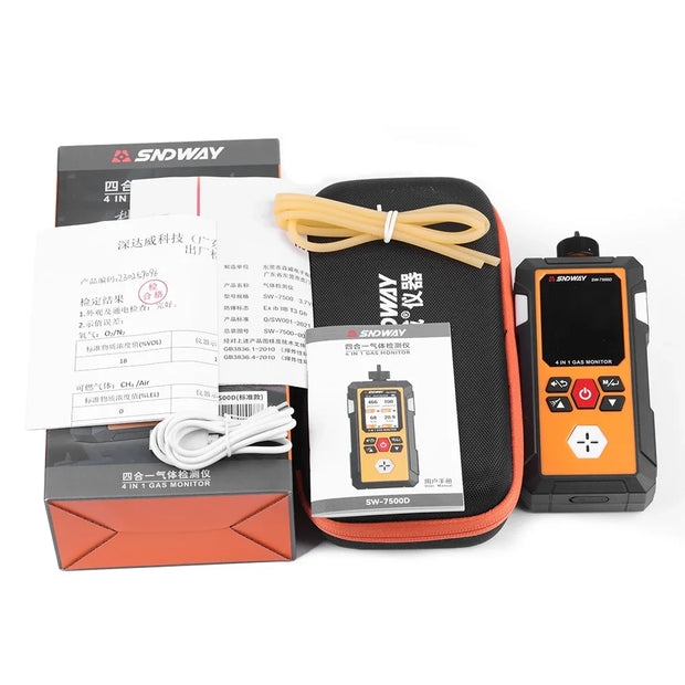 SNDWAY Gas Detector Meter 4 in 1 Oxygen O2 Carbon Monoxide CO H2S Ex Combustible Gas Analyzer Professional Leak Detector