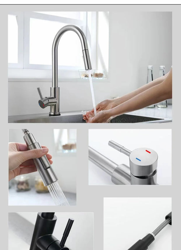 DQOK Kitchen Faucet Pull Out  Brushed Nickle Sensor Stainless Steel Black Smart Induction Mixed Tap Touch Control Sink Tap