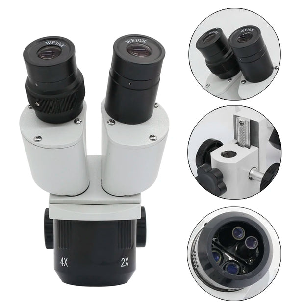 Binocular Stereo Microscope Head 10X 20X 30X 40X Industrial Microscope Accessories 10X Eyepieces 1X 2X 3X 4X Objective Lenses