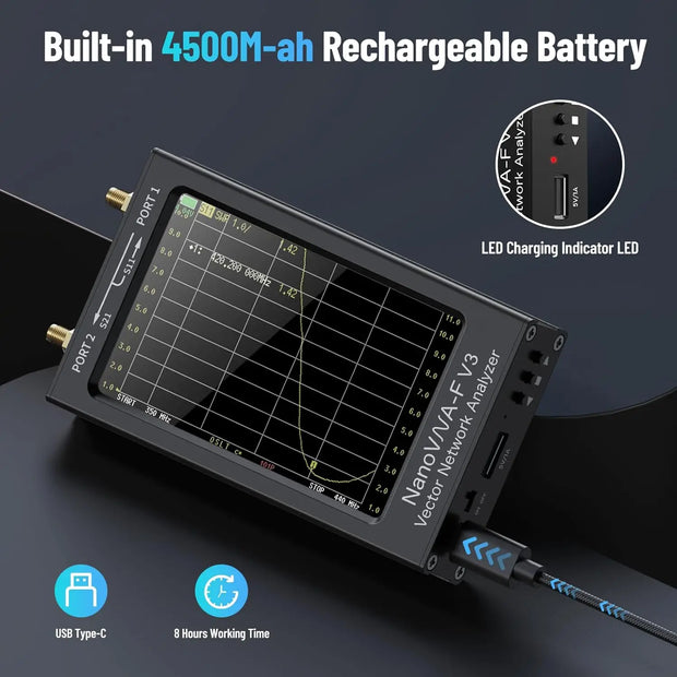 NanoVNA-F V3 Vector Network Analyzer 1MHz-6GHz 4.3 Inch HF VHF UHF VNA Antenna Analyzer Measuring S-Parameter Voltage SWR,Phase