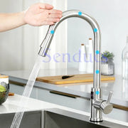 Smart Digital Touch Kitchen Mixer Tap Brushed Pull Out Kitchen Faucet Hot Cold Water Tap Sensor Touch Digital Kitchen Faucet