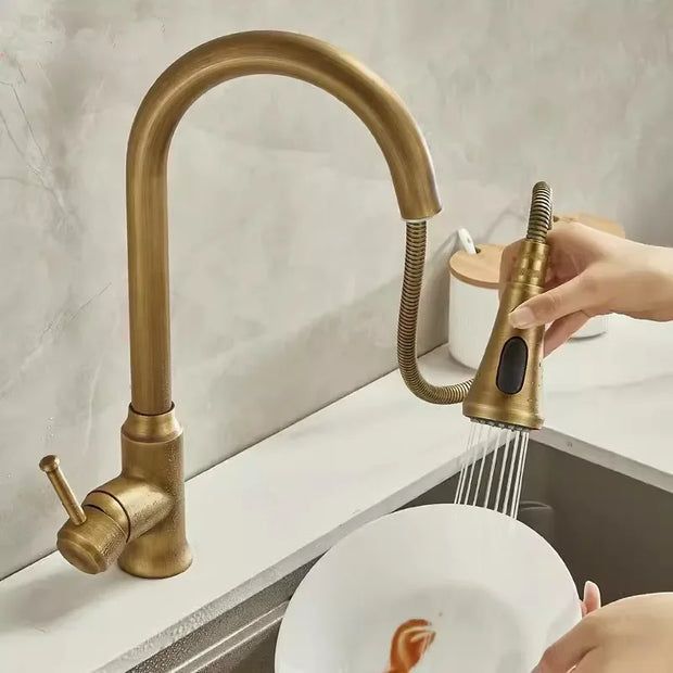 Antique Pull Out Kitchen Faucet Brass Sink Faucet Mixer Tap 360 degree rotation torneira cozinha mixer taps Kitchen Tap