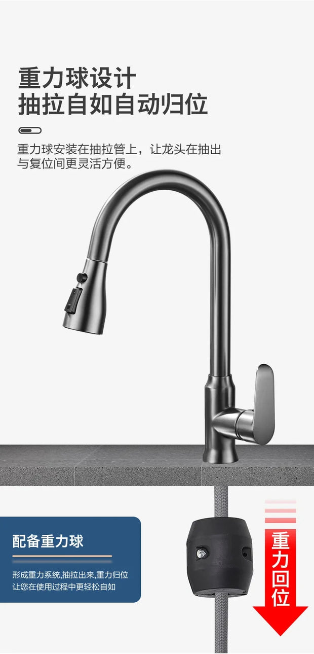 Gunmetal Grey/Black Kitchen Faucet Single Hole Pull-Out Spout Kitchen Sink Mixer Faucet Flow Spray Head Hot and Cold Mixer Fauce