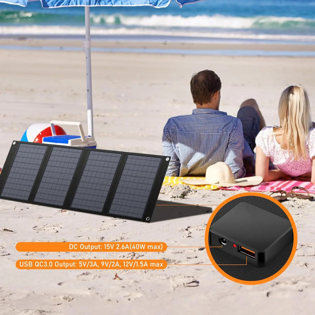 Foldable Solar Panel Charger 60W with 18V DC Output (11 Connectors) for 100W~350W Portable Power Stations , Portable Solar