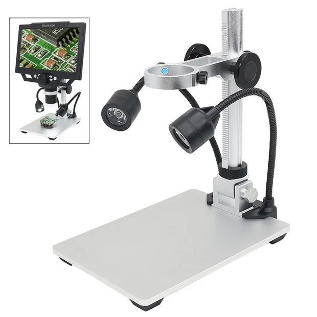 Metal Holder for Microscope Universal Adjustable Stand Bracket with LED Light Aluminium Alloy Raising Lowering Stage