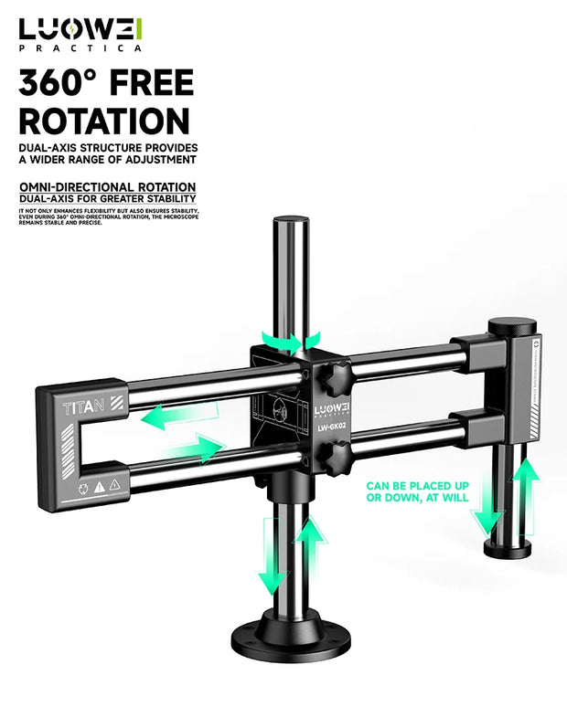 LW-GK02 Dual-Axis Microscope Articulating Arm Bracket 360° Rotatable Swing Aluminum Stand High Load-bearing for Most Microscope