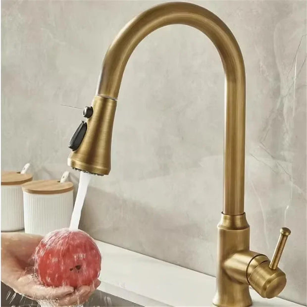 Antique Pull Out Kitchen Faucet Brass Sink Faucet Mixer Tap 360 degree rotation torneira cozinha mixer taps Kitchen Tap