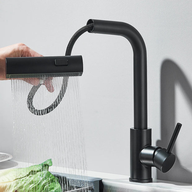 Pull Out Kitchen Faucet With Retractable 3-way Sprayer Single Handle Water Crane Tap for kitchen