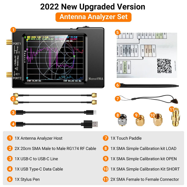 NanoVNA-H Vector Network Antenna Analyzer 10KHz-1.5GHz MF HF VHF UHF W/ Shell SD Card Slot Supprt 32G Digital Nano VNA-H Tester